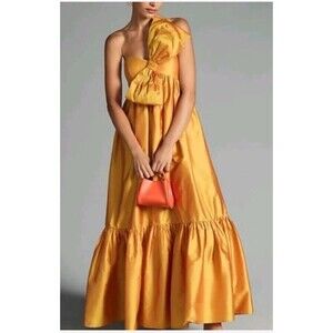 Anthropologie Atsu Golden Bow Maxi Dress Sizes Large